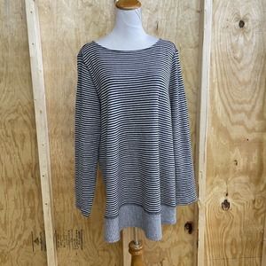 J Jill XL Blouse Pullover Top Stripe Gray Long Sleeve Cotton Tunic